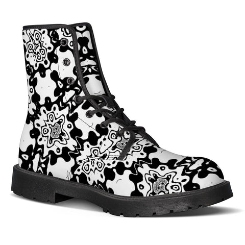 Image of Black And White Lace Print Leather Boots