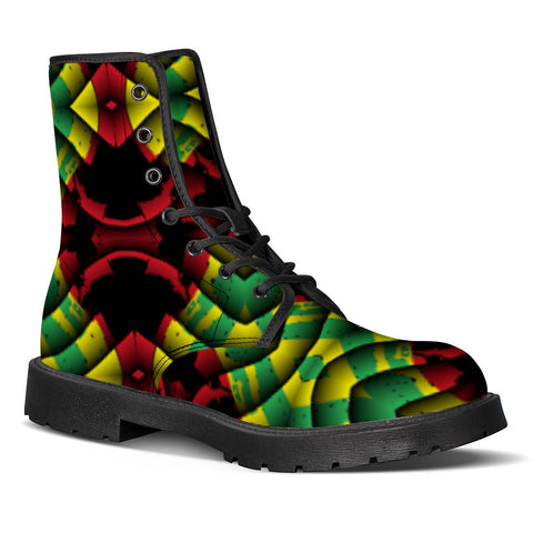 Image of Textured Red, Yellow And Green Leather Boots
