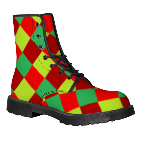 Image of Colorful Checkered Leather Boots