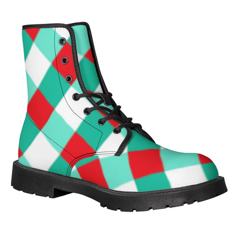 Image of Red, Blue And White Checkered Leather Boots