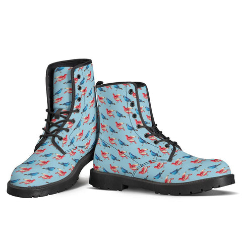 Image of Red And Blue Birds Leather Boots