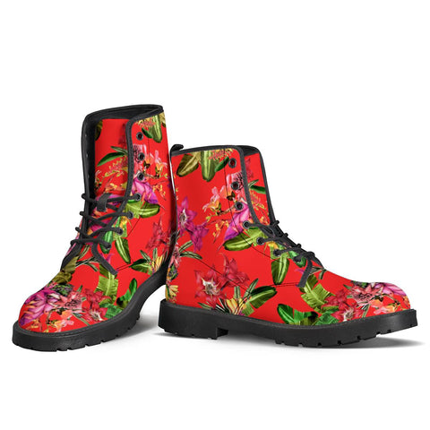 Image of Red Floral Tropical Paradise Leather Boots