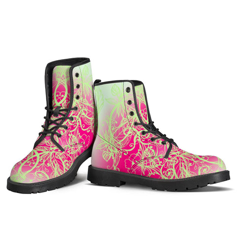 Image of Pink Neon Floral Leather Boots