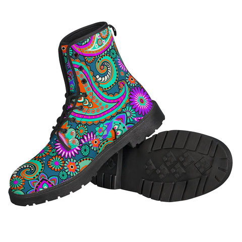 Image of Dark Multicolored Indian Paisley Leather Boots