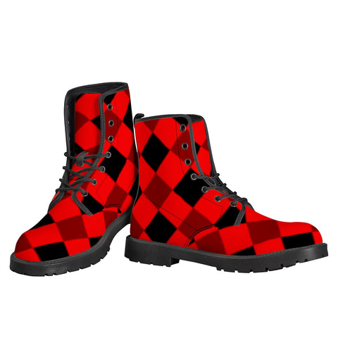 Image of Red And Black Checkered Leather Boots