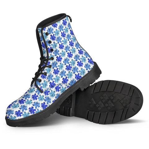Image of Lily Flowers Pattern Blue Leather Boots
