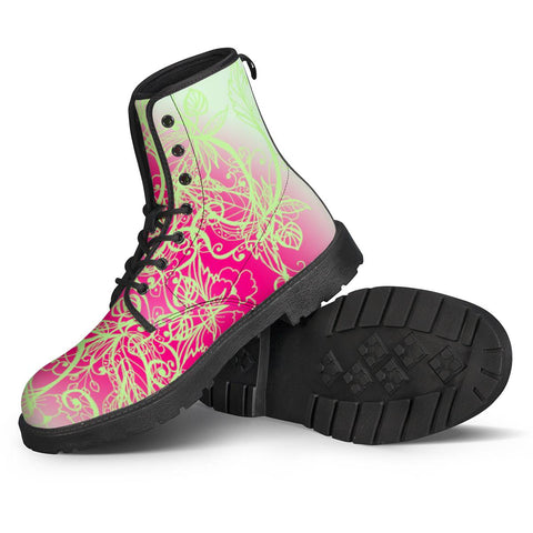 Image of Pink Neon Floral Leather Boots