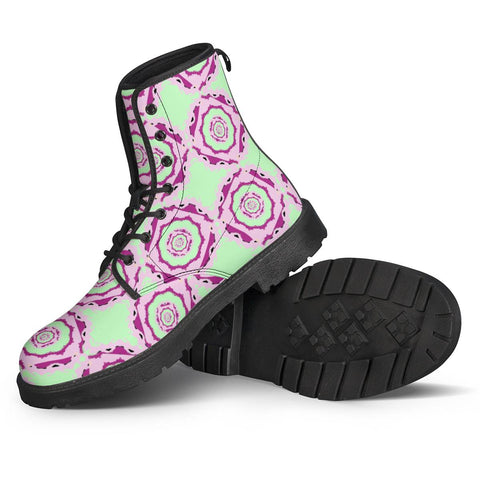 Image of Green And Pink Circles Pattern Leather Boots