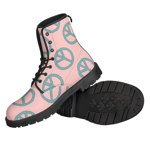 Image of Blue Peace Sign On Pink Leather Boots