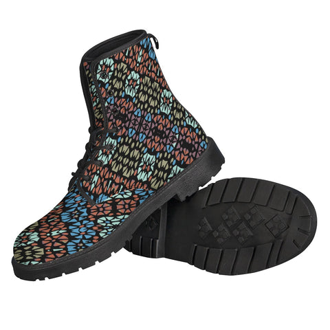 Image of Multicolored Mosaic Print Pattern Leather Boots