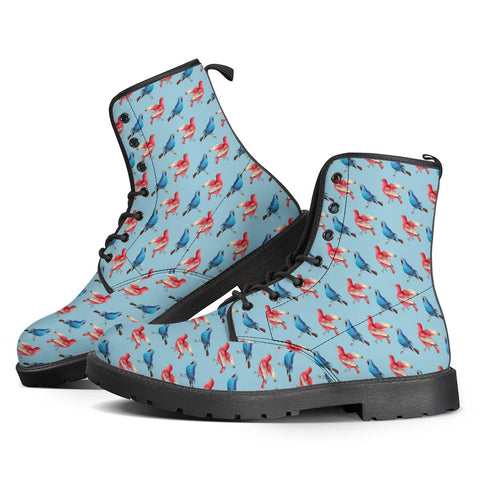 Image of Red And Blue Birds Leather Boots