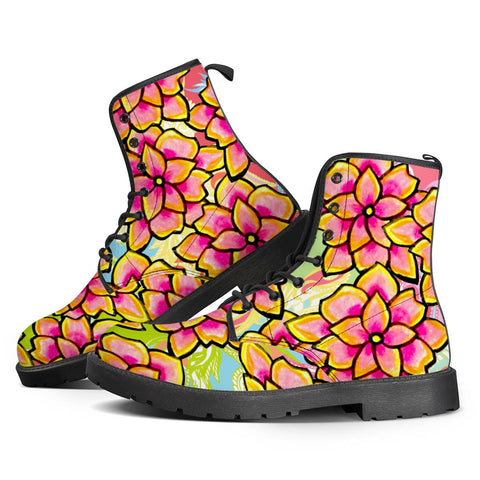 Image of Pink Watercolor Flowers Leather Boots
