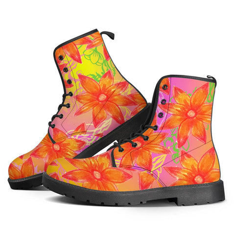 Image of Red Orange Flowers Leather Boots