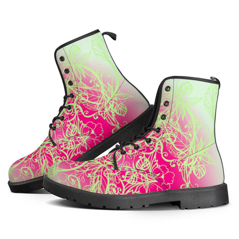 Image of Pink Neon Floral Leather Boots