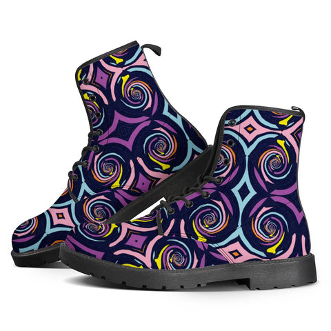 Image of Blue Colorful Swirls Pattern Leather Boots