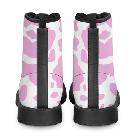 Image of White Pink Cow Print Leather Boots