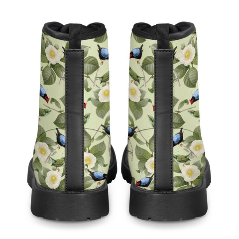 Image of White Camellia And Birds 2 Leather Boots