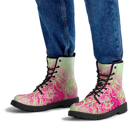 Image of Pink Neon Floral Leather Boots