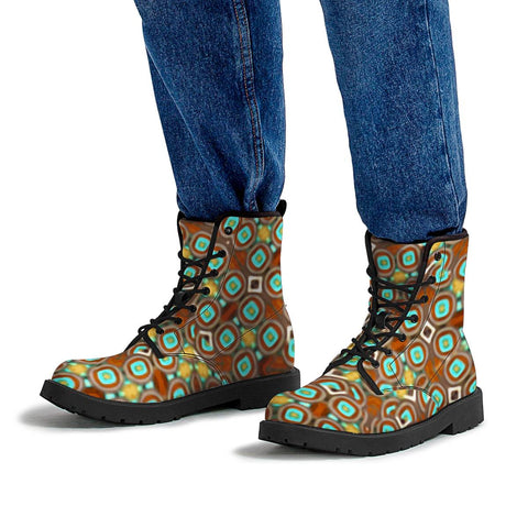 Image of Colorful Modern Geometric Print Pattern Leather Boots