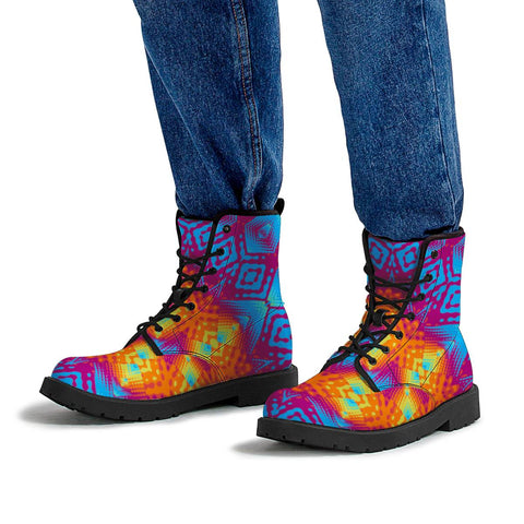 Image of Neon Rays Pattern Leather Boots