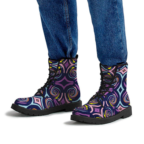 Image of Blue Colorful Swirls Pattern Leather Boots