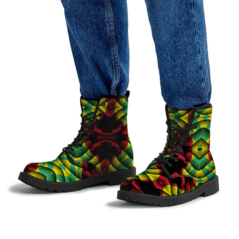 Image of Textured Red, Yellow And Green Leather Boots