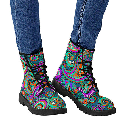 Image of Dark Multicolored Indian Paisley Leather Boots