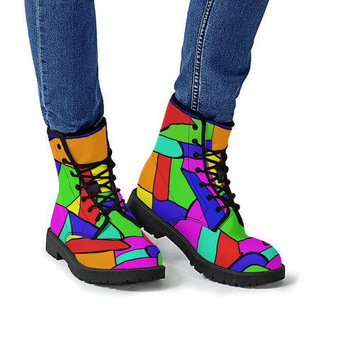 Image of Abstract Neon Mosaic Leather Boots