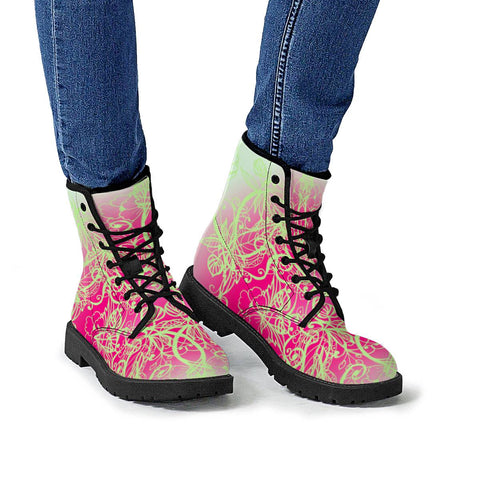 Image of Pink Neon Floral Leather Boots