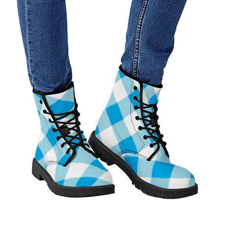 Image of Blue And White Checkered Leather Boots