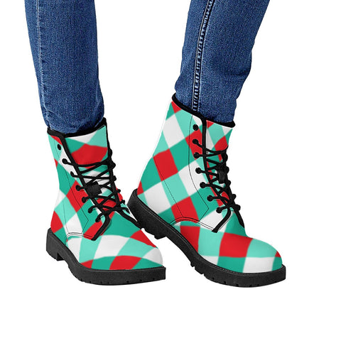 Image of Red, Blue And White Checkered Leather Boots