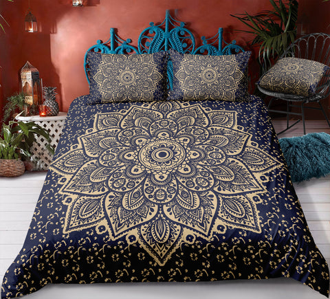 Deep Purple Gold Mandala Pattern Bedding Set - Beddingify