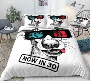 Dog with 3D Red Blue Glasses Comforter Set - Beddingify