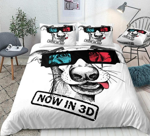 Image of Dog with 3D Red Blue Glasses Bedding Set - Beddingify