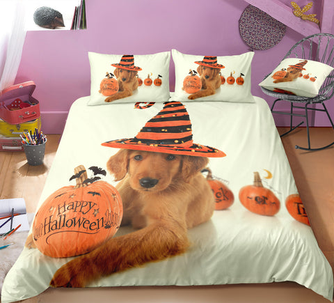 Image of Dog and Pumpkin Halloween Bedding Set - Beddingify