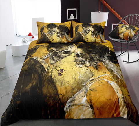 Image of Old Time Loving Couple Skull Bedding Set