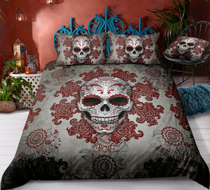 Red Floral Mandala Skull Bedding Set