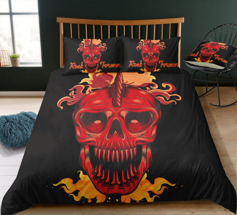 Image of Red Orange Skull Illustration Bedding Set