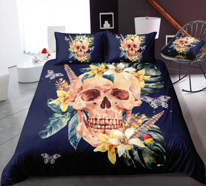 Pastel Floral Skull Bedding Set