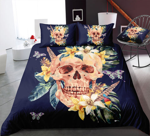 Image of Pastel Floral Skull Bedding Set