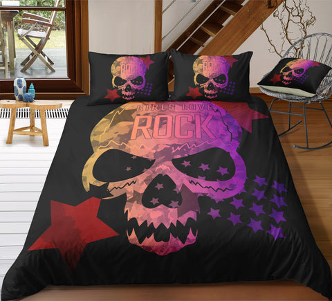 Image of Rock Star Gradient Purple Skull Bedding Set