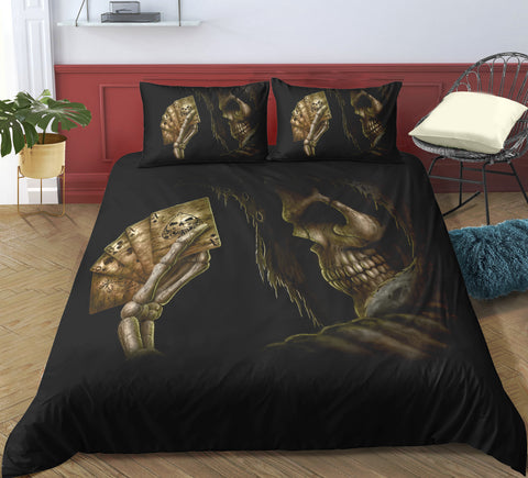 Image of Dark Golden Card Skull Bedding Set
