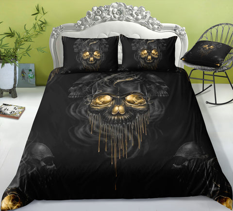 Image of Melting Gold Metal Skull Bedding Set