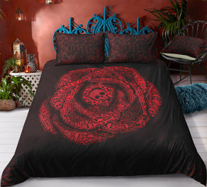 Skull Pattern in Red Rose Bedding Set