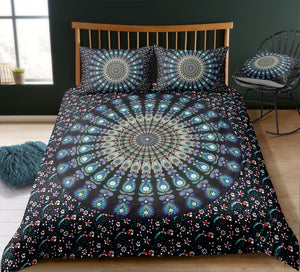 Floral Black Blue Mandala Pattern Bedding Set - Beddingify