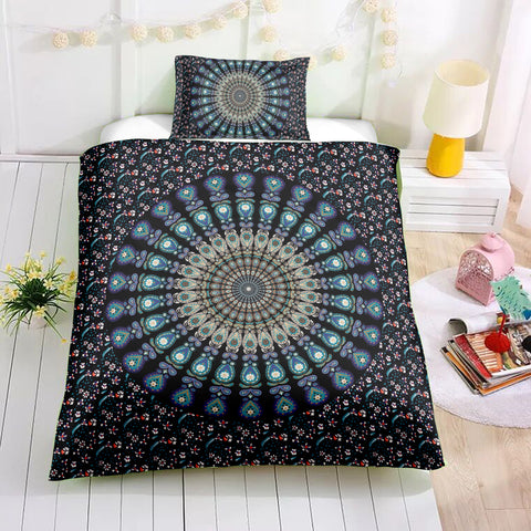 Image of Floral Black Blue Mandala Pattern Bedding Set - Beddingify