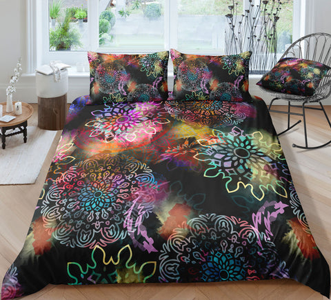 Image of Floral Tie-dye Mandala Pattern Bedding Set - Beddingify
