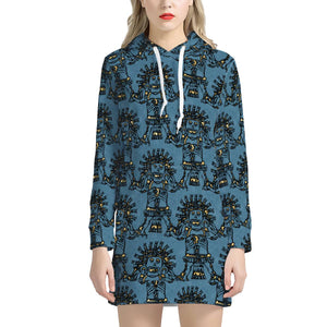 Blue Ancient Mexican Myth Women'S Hoodie Dress