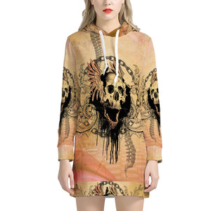 Aweomse Skull With Crow Women'S Hoodie Dress