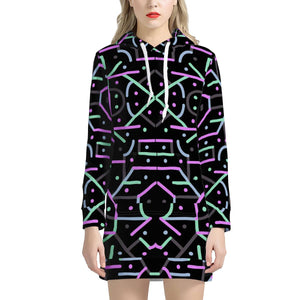 Futuristic Linear Geometric Pattern Women'S Hoodie Dress